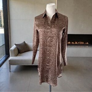New! Catherine Gee Daria Silk Shirt Dress- Elegant Leopard Size XS